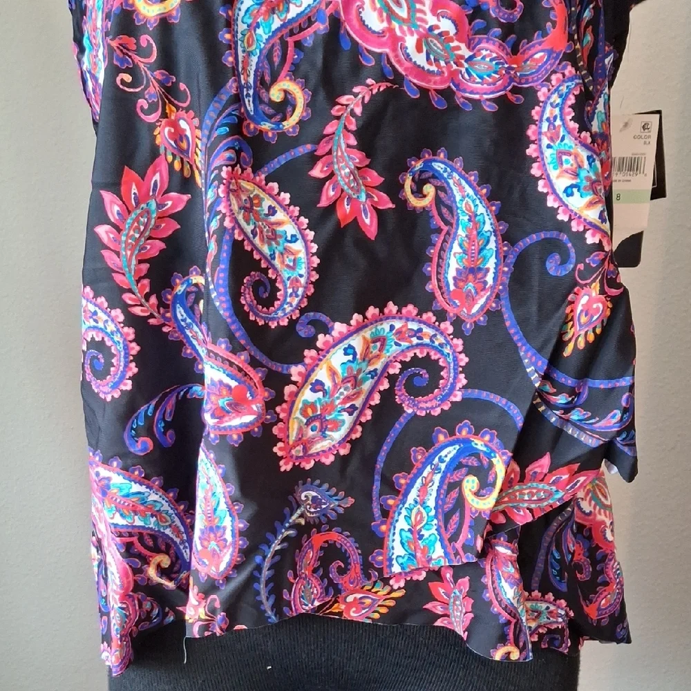 Island Escape Pink and Blue Sleeveless Fitted Swim Top Size 8 - Picture 3 of 13